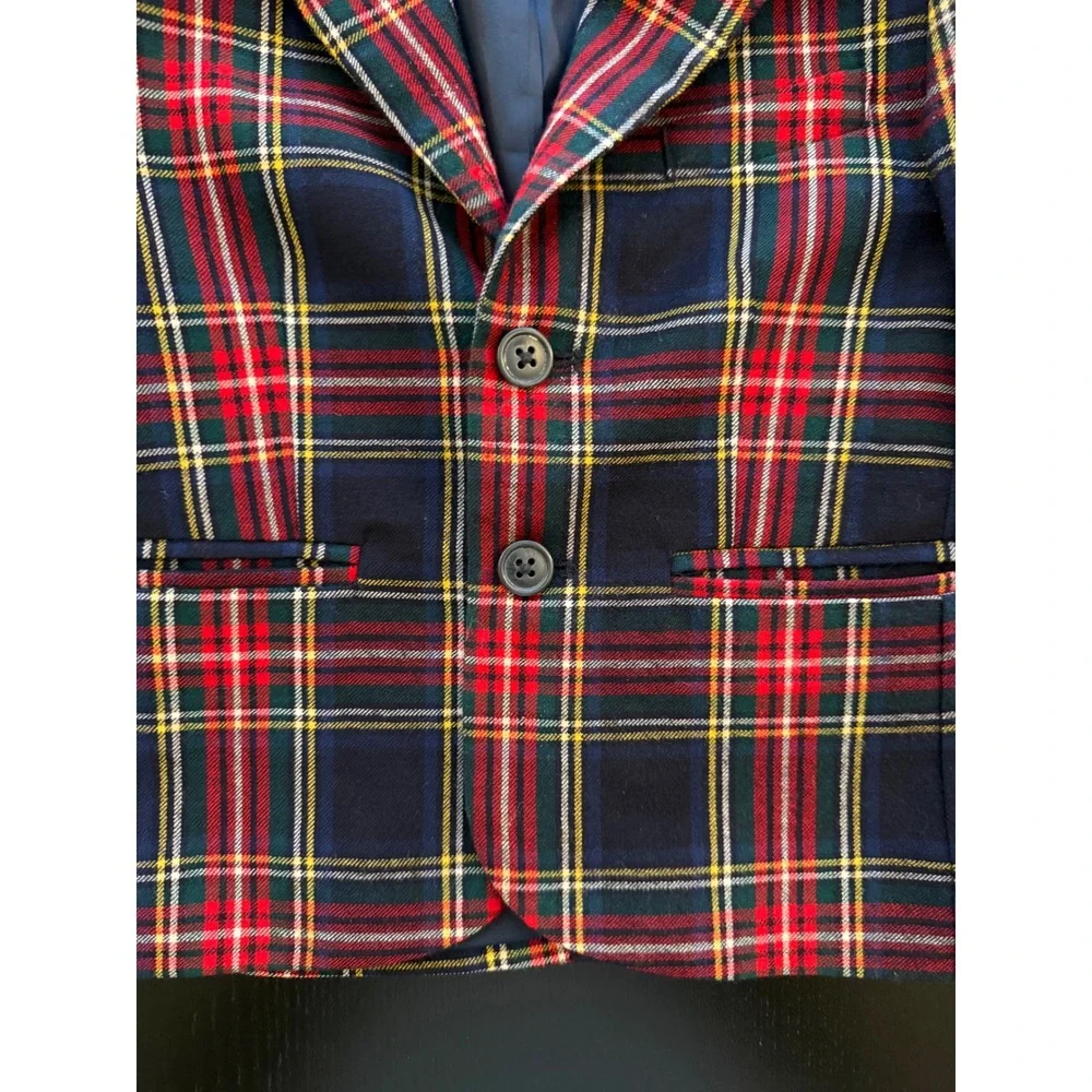 Janie and Jack Toddler Tartan Blazer Boys Size 3 Navy Plaid Two-Button Jacket - Picture 6 of 10
